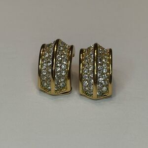 Vintage Christian Dior Gold Tone Pave Crystal Rhinestone Clip on Earrings